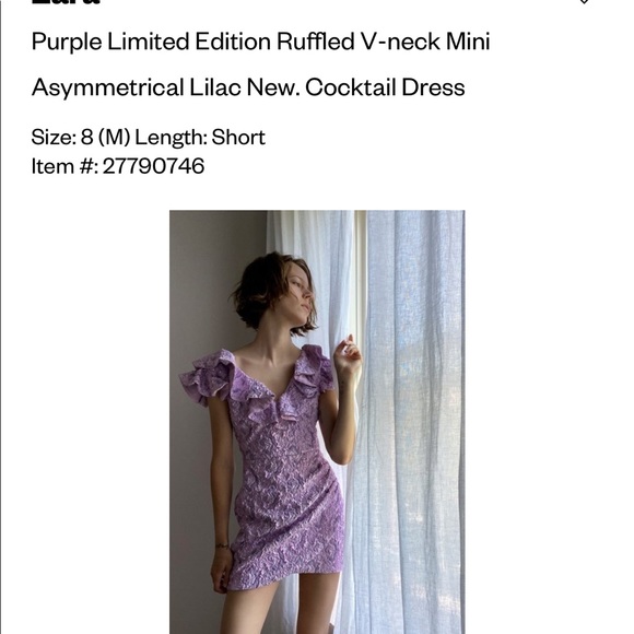 Limited edition Zara lilac short Party dress sz m - Picture 3 of 7
